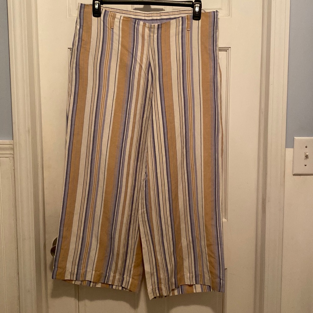 J. Jill Linen Blend Mustard/Blue/White Stripe Crop Wide Leg Pant Women's Size 1X